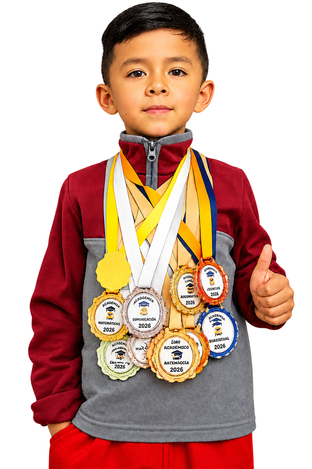 Niño ganador de Academia MAC con sus medallas